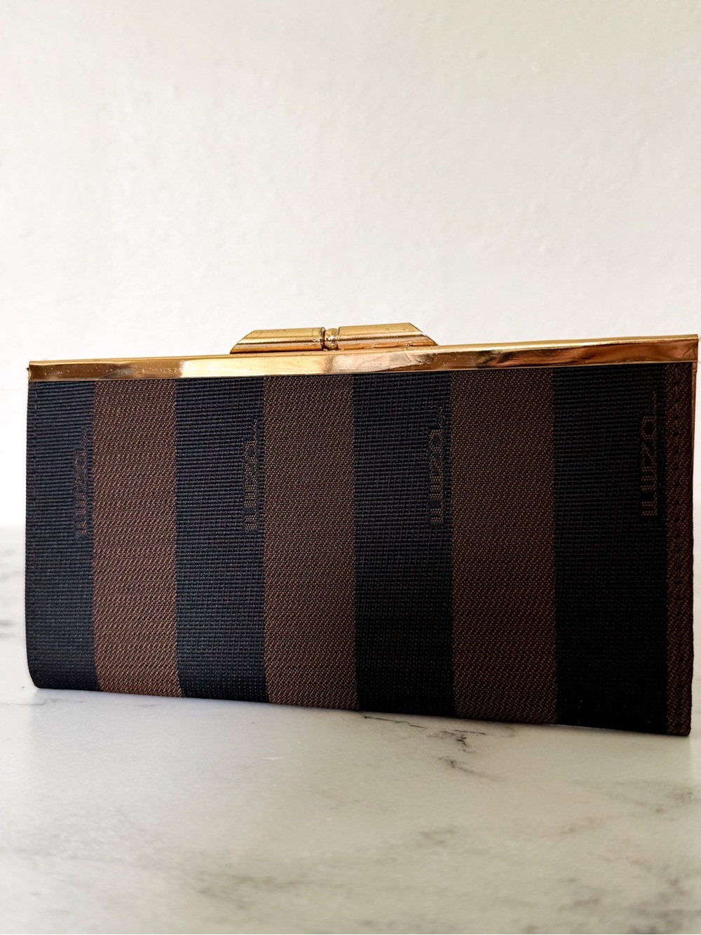 Vintage Small Fendi Pequin Striped Snap Top Coin Wallet - Picture 6 of 7